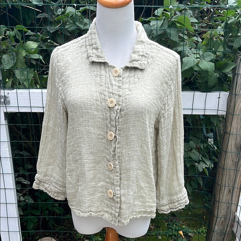 Flax Linen Blouse/Jacket Button Down Light Sage Green Size Small